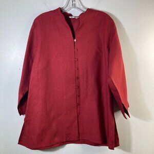 Womens Vintage Laura Ashley V Neck Linen Button Tunic 3/4 Sleeve XL‎ Red